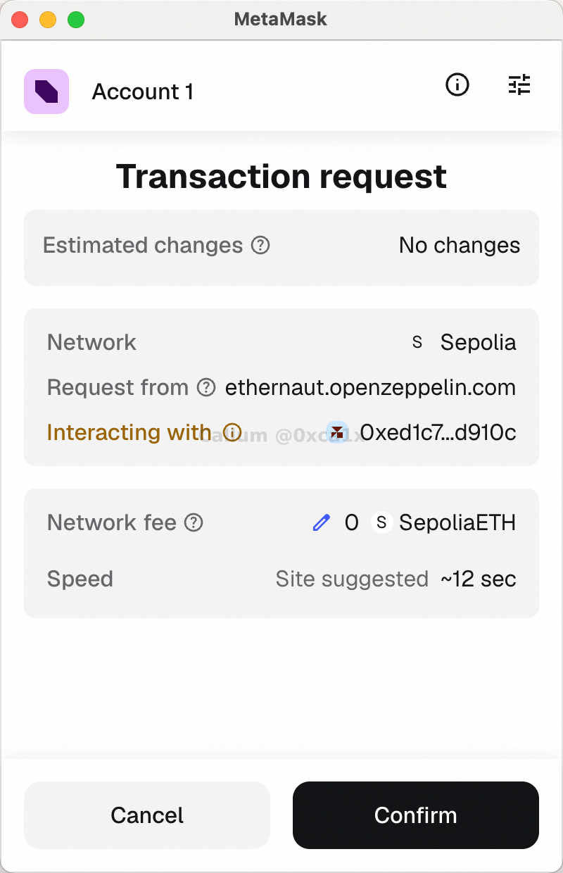 Ethernaut submit transaction request in MetaMask