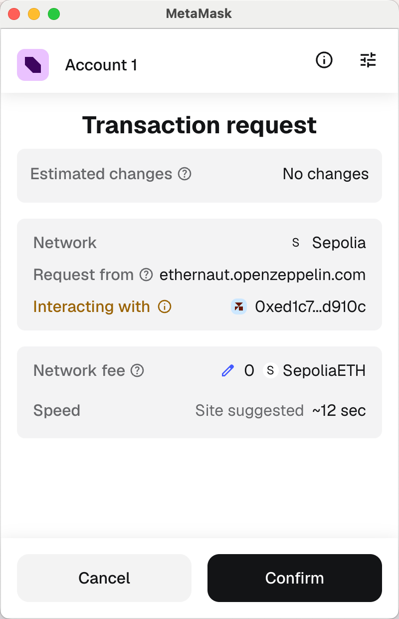 Ethernaut 在 MetaMask 中提交交易请求